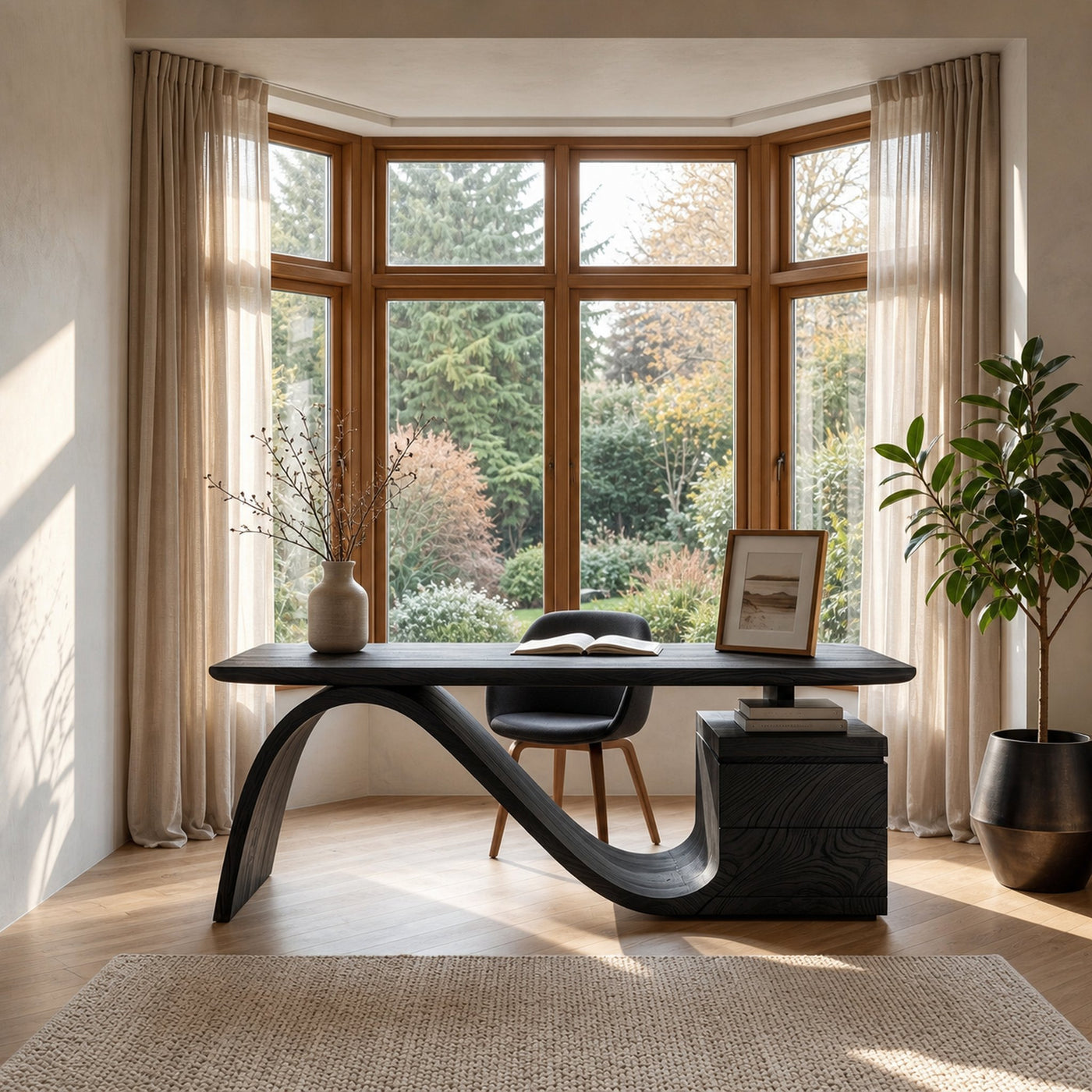 Organic Wooden Desk With Undulating Base For Home Office - product view 9