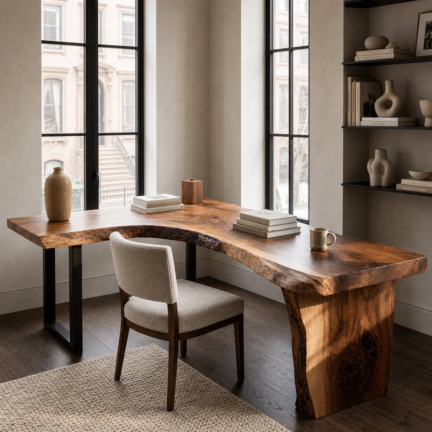 Organic Wooden L Desk With Live Edges For Minimalist Workspace - product view 6
