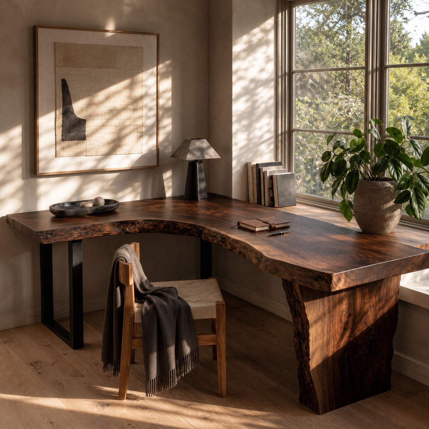 Organic Wooden L Desk With Live Edges For Minimalist Workspace - product view 7
