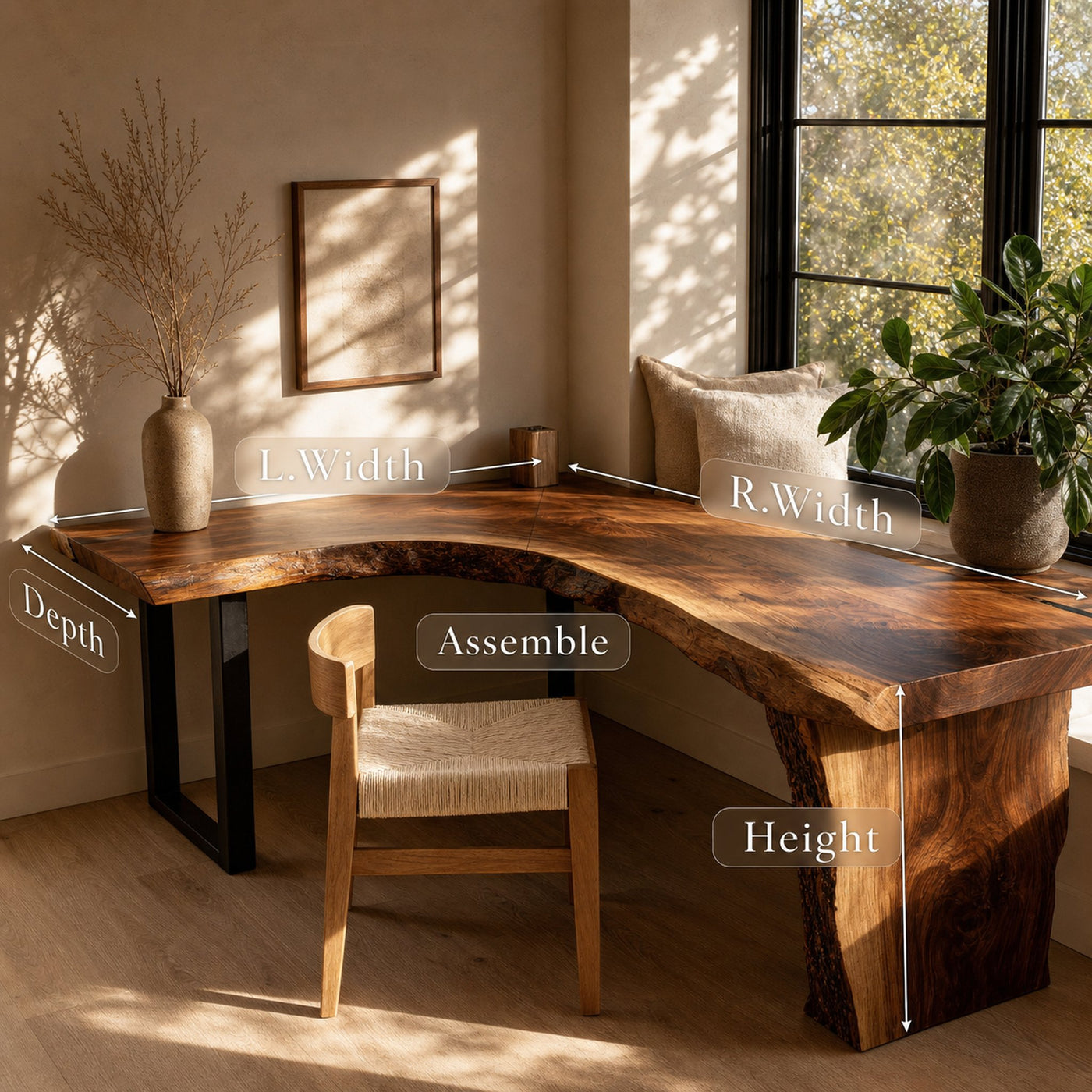 Organic Wooden L Desk With Live Edges For Minimalist Workspace - product view 8