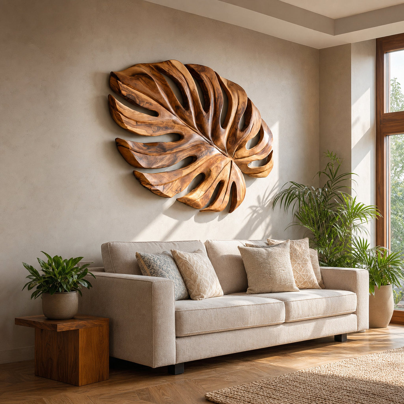 Organic Wooden Leaf Wall Sculpture For Contemporary Interior