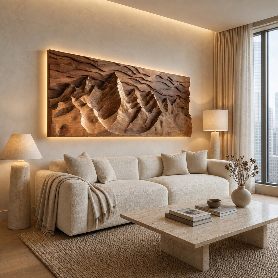 Organic Wooden Mountain Wall Art For Living Room