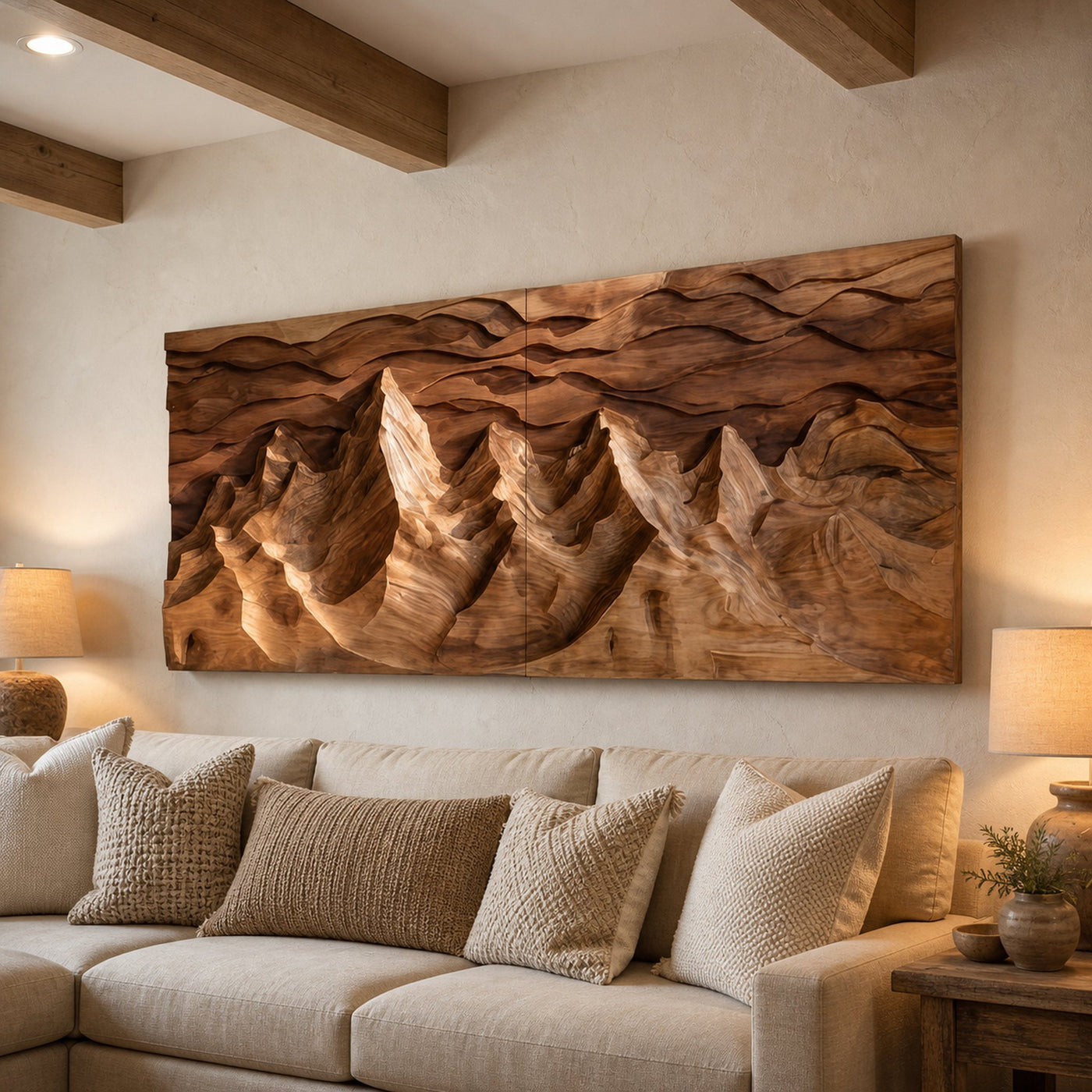 Organic Wooden Mountain Wall Art For Living Room - product view 6