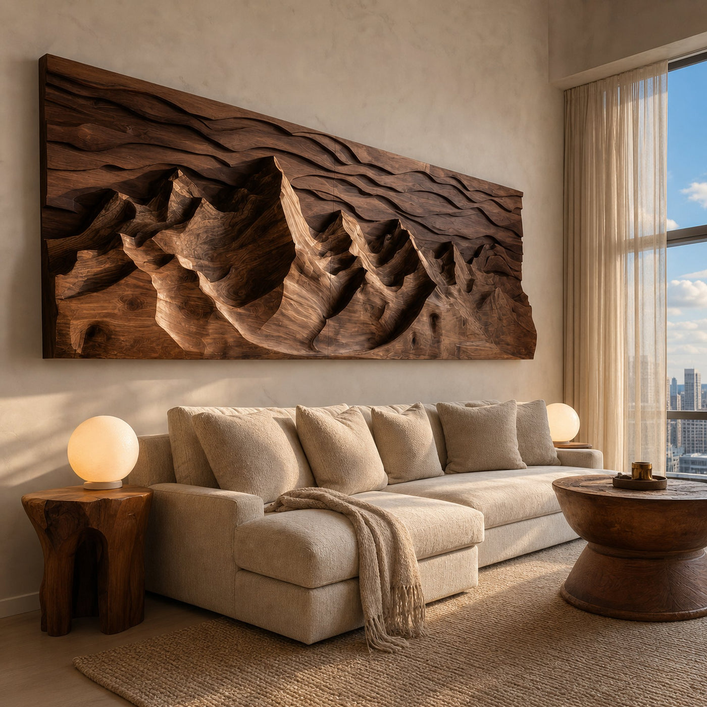 Organic Wooden Mountain Wall Art For Living Room - product view 7