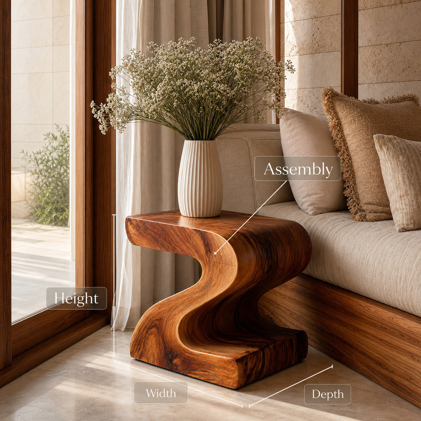 Organic Wooden Nightstand With S-shape For Bedroom Decor - product view 8