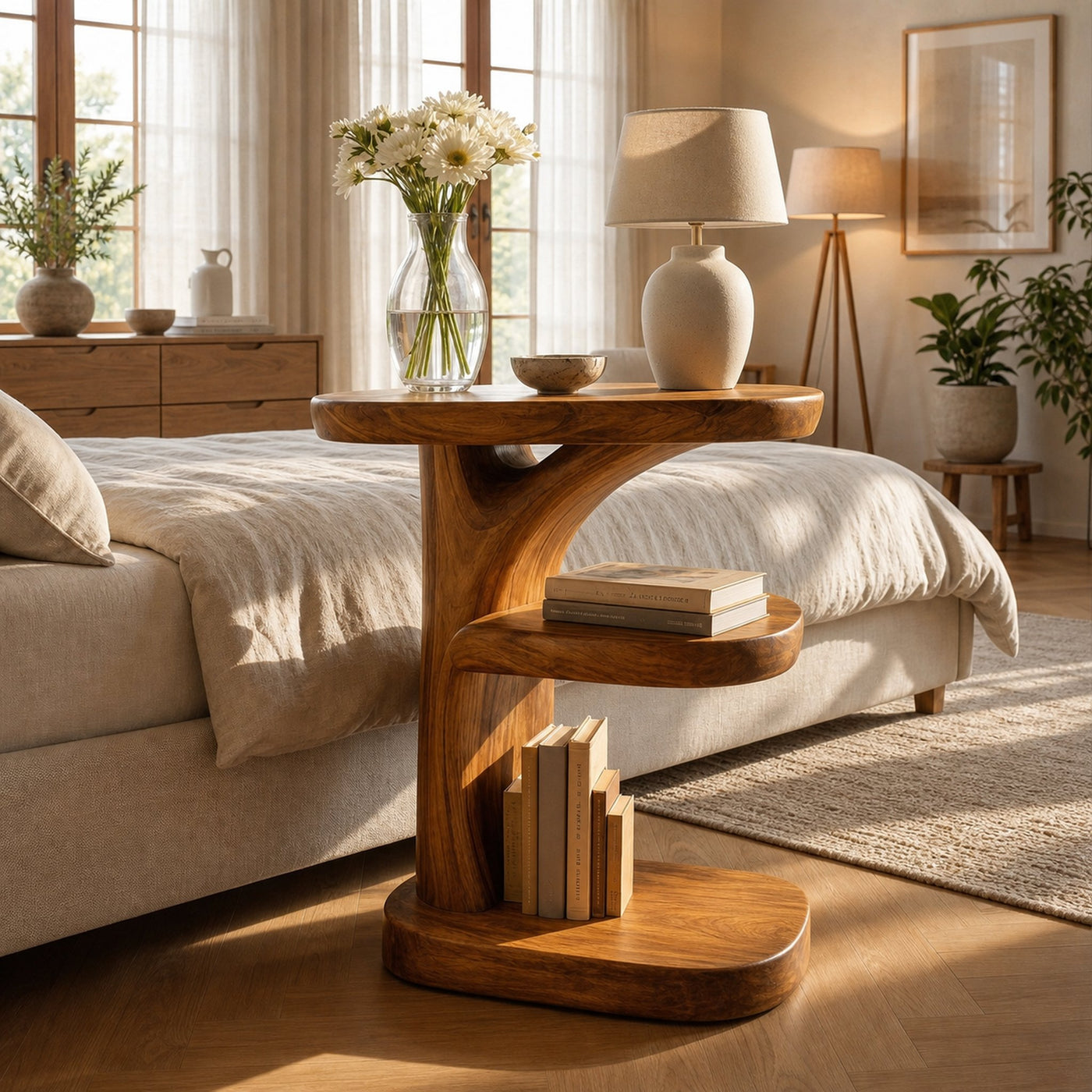 Organic Wooden Nightstand With Storage Shelf For Bedroom - product view 6