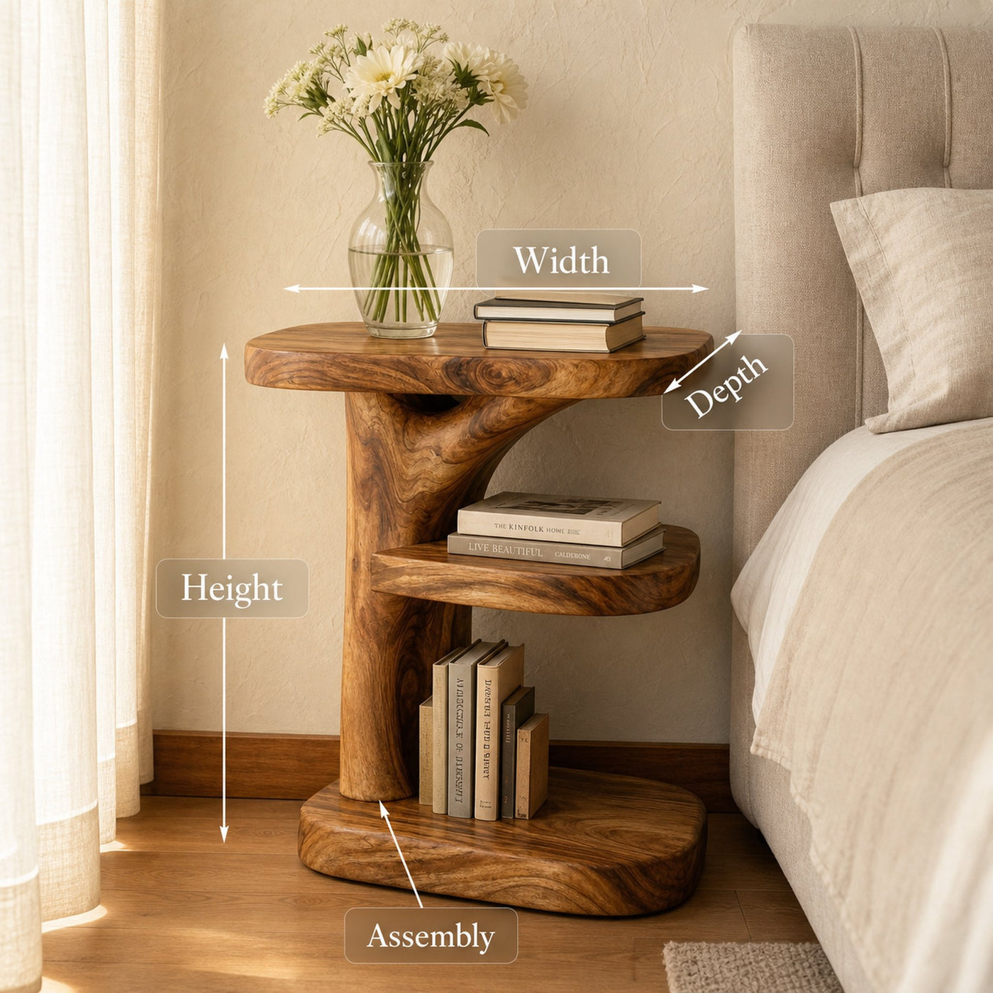 Organic Wooden Nightstand With Storage Shelf For Bedroom - product view 8