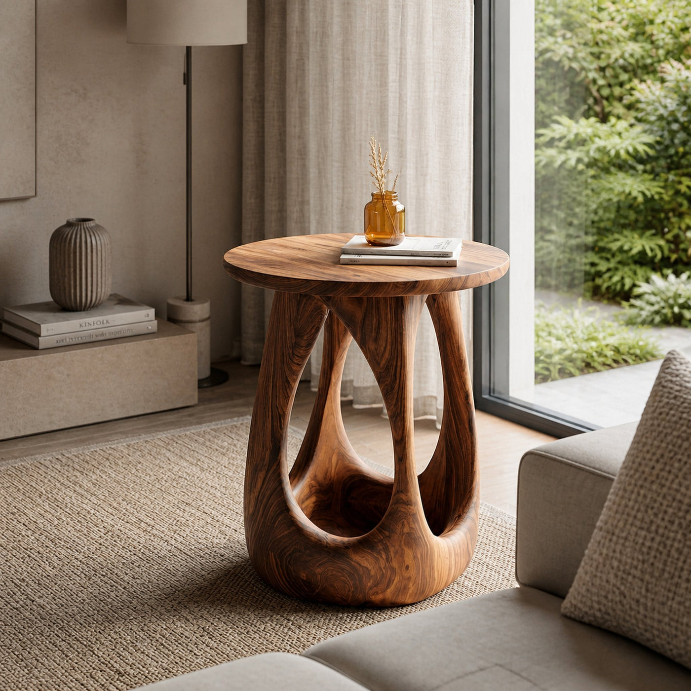 Organic Wooden Open Arch Side Table For Living Room - product view 6