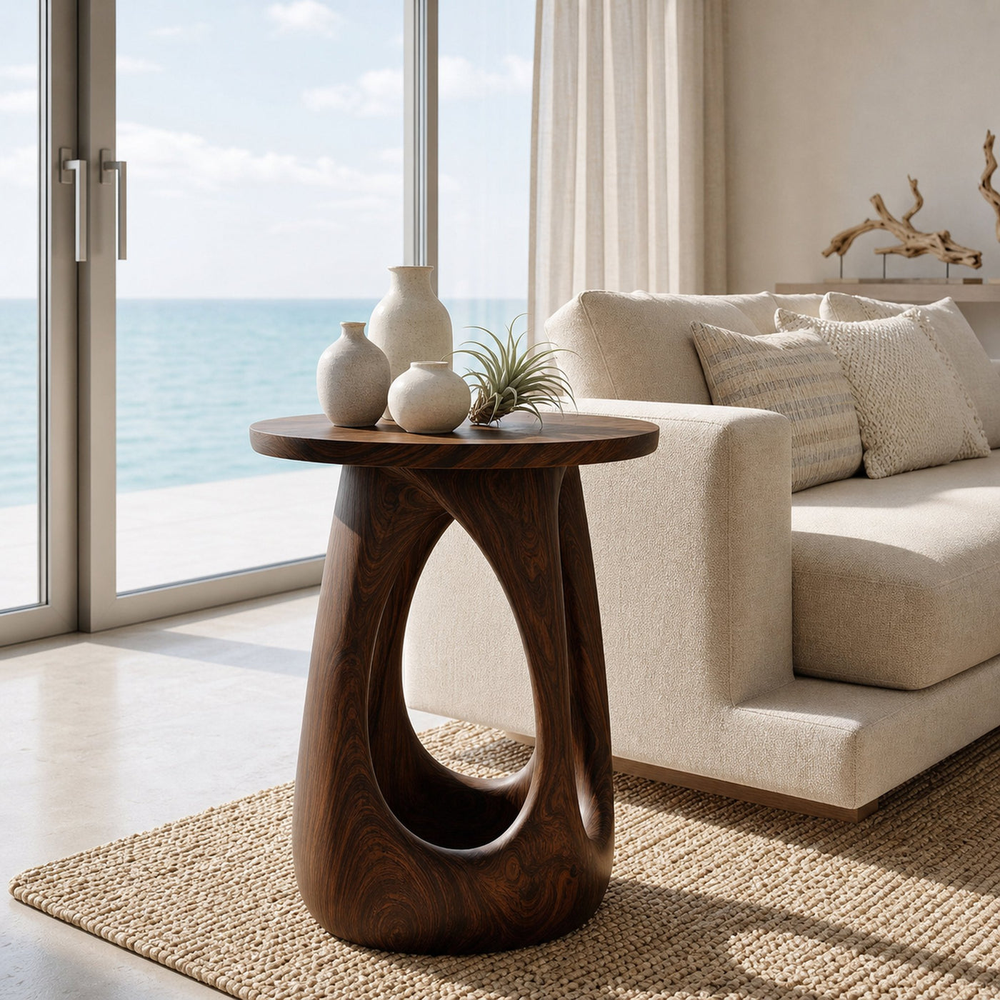 Organic Wooden Open Arch Side Table For Living Room - product view 7