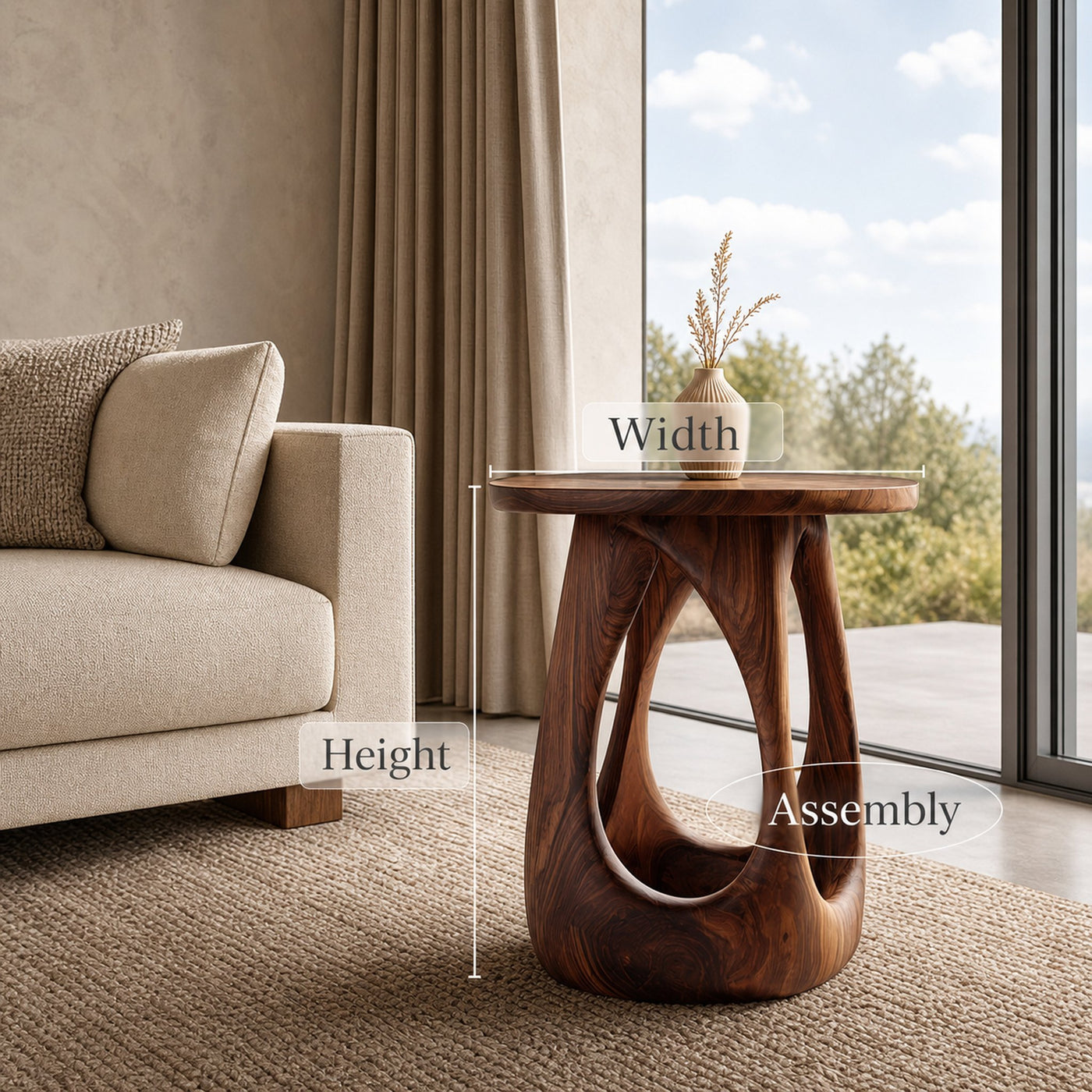 Organic Wooden Open Arch Side Table For Living Room - product view 8