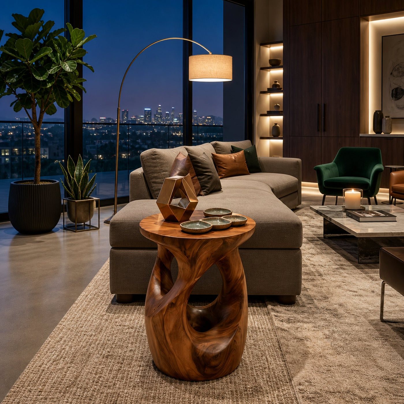 Organic Wooden Open Loop Side Table For Living Room - product view 6