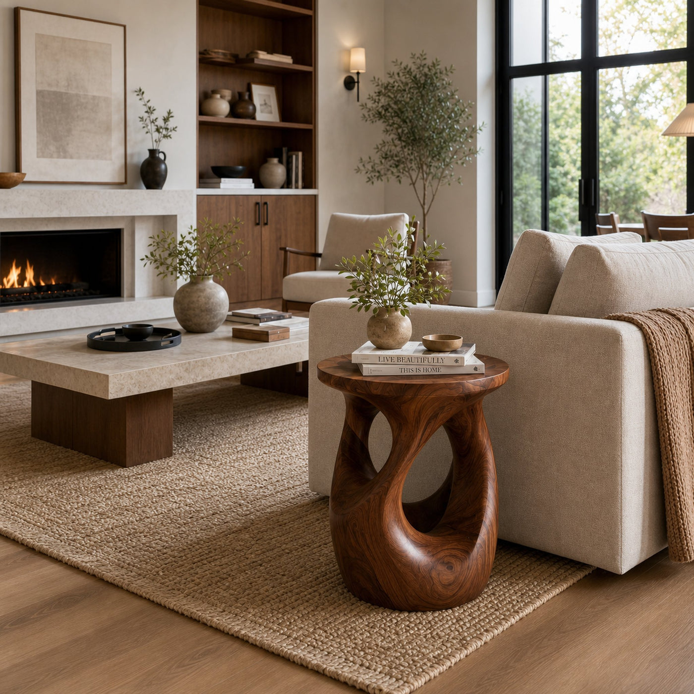 Organic Wooden Open Loop Side Table For Living Room - product view 7