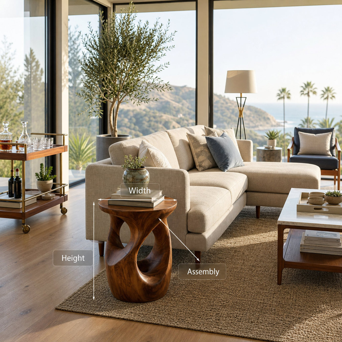 Organic Wooden Open Loop Side Table For Living Room - product view 8