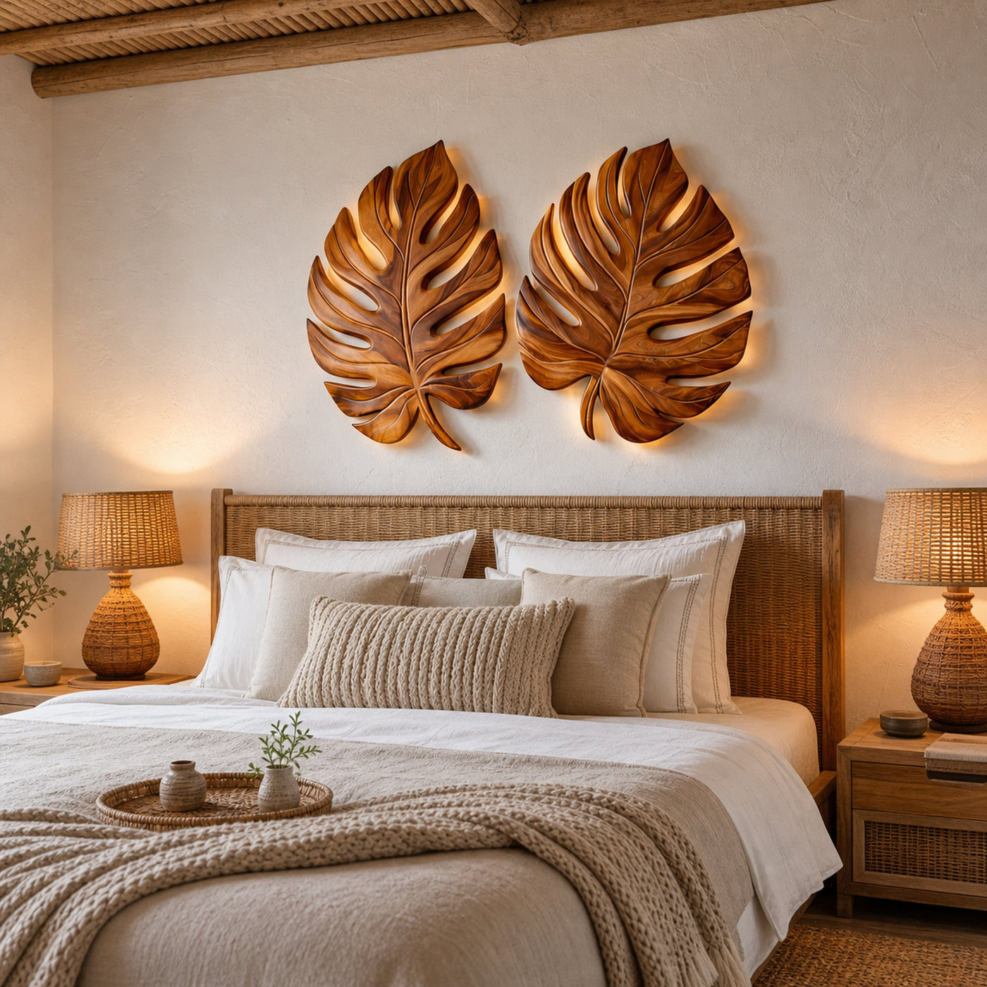 Organic Wooden Palm Leaf Wall Art For Scandinavian Interior - product view 8
