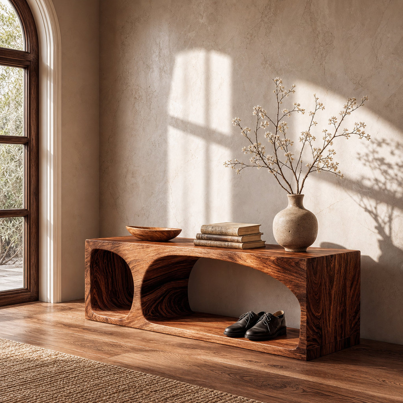 Organic Wooden Shoe Bench For Entryway And Hallway