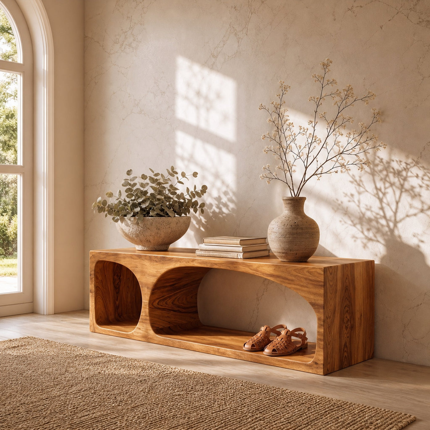 Organic Wooden Shoe Bench For Entryway And Hallway - product view 6
