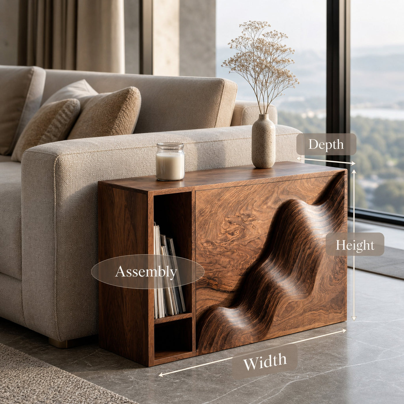 Organic Wooden Side Table With Carved Wave Front For Living - product view 7