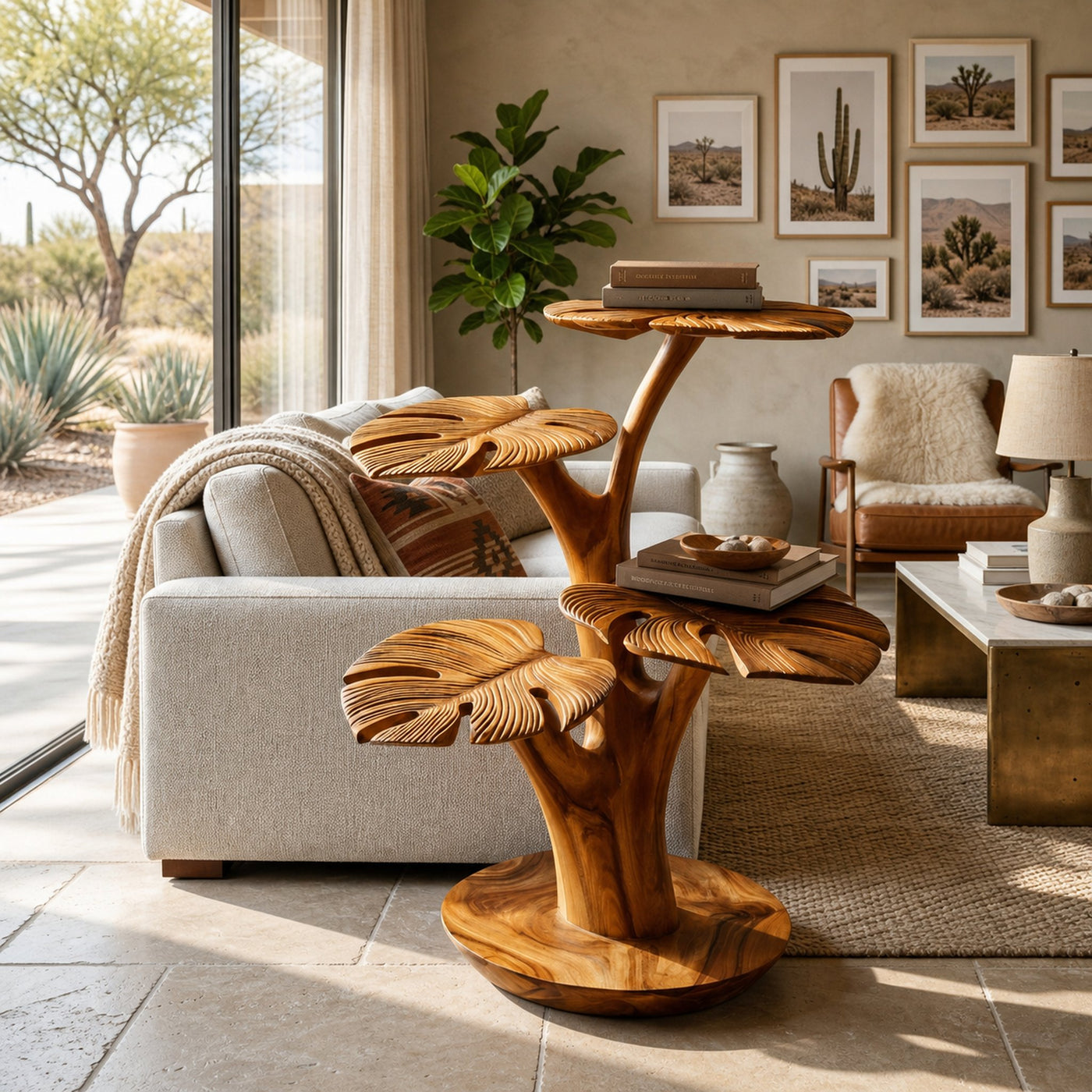 Organic Wooden Side Table With Multi-branched Tabletop For Home - product view 6