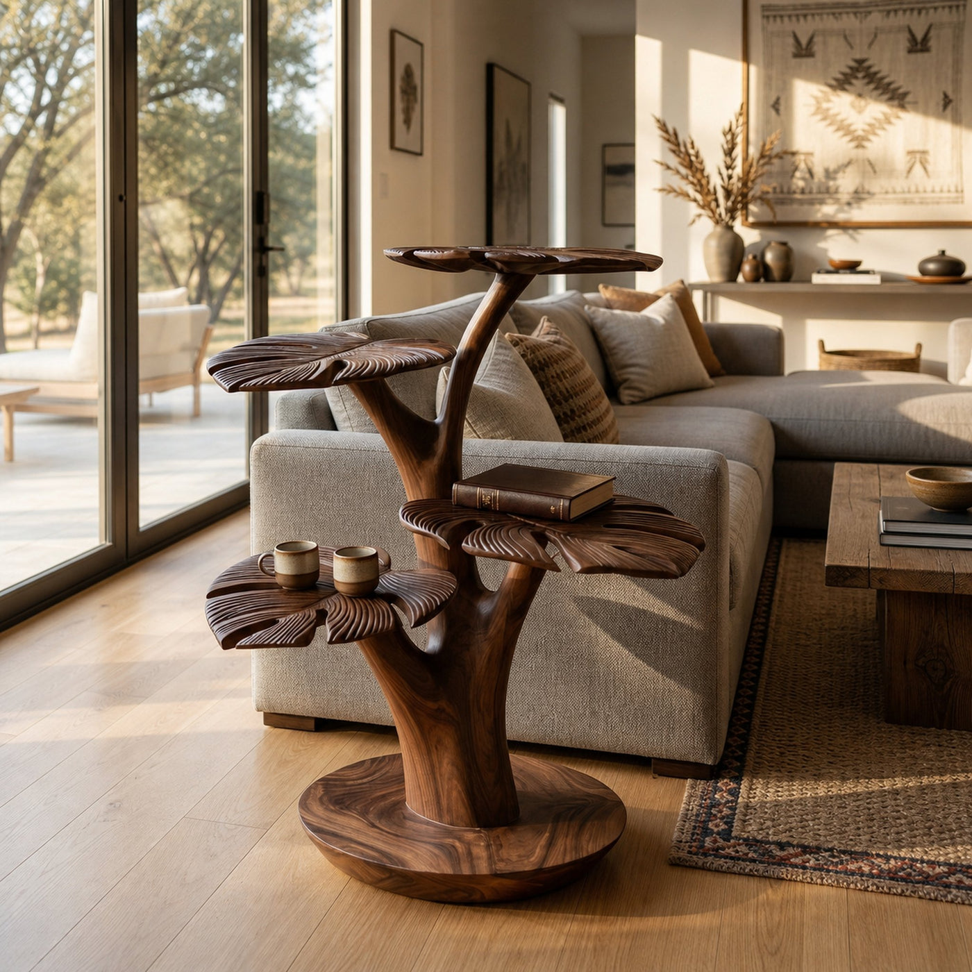 Organic Wooden Side Table With Multi-branched Tabletop For Home - product view 7