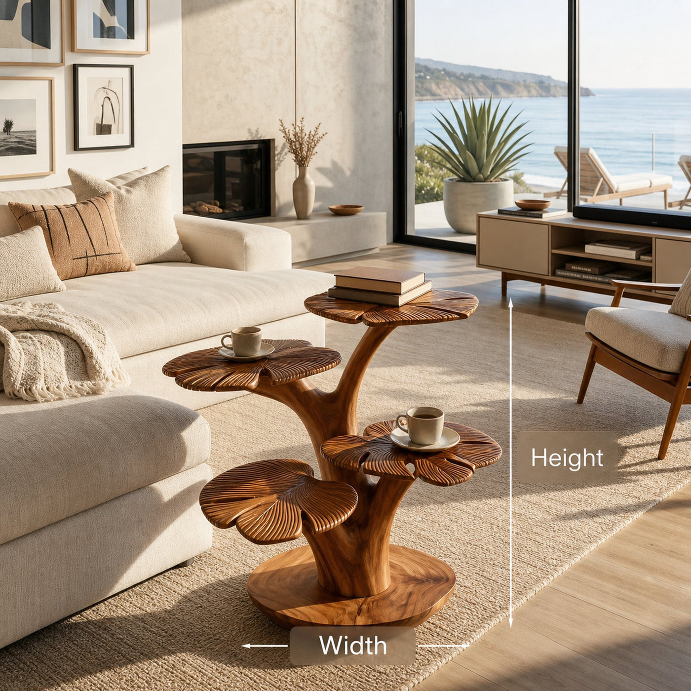 Organic Wooden Side Table With Multi-branched Tabletop For Home - product view 8