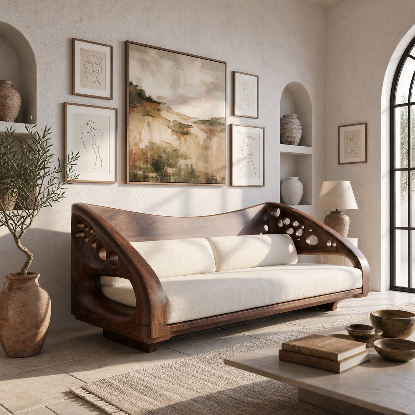 Organic Wooden Sofa Frame With Handcrafted Artistic Design