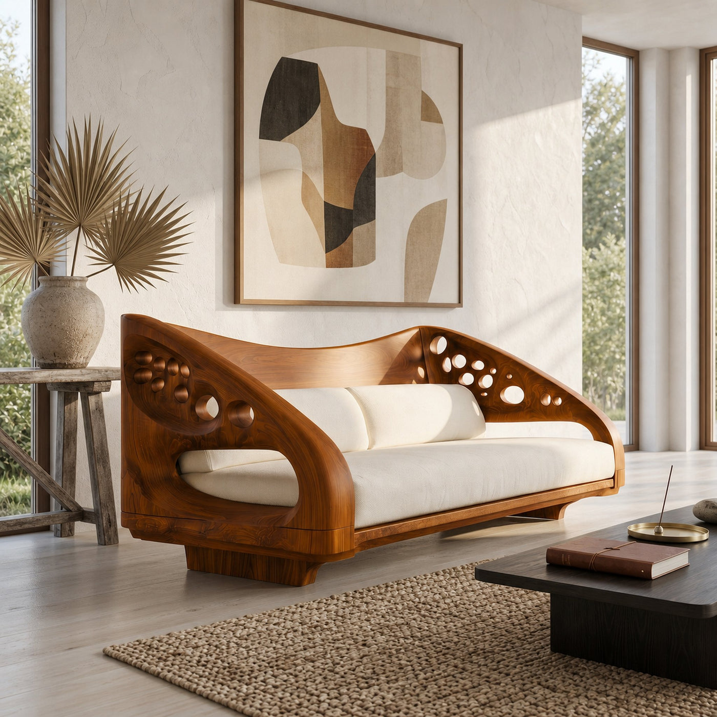 Organic Wooden Sofa Frame With Handcrafted Artistic Design - product view 6