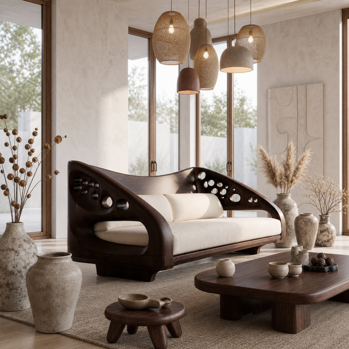 Organic Wooden Sofa Frame With Handcrafted Artistic Design - product view 7