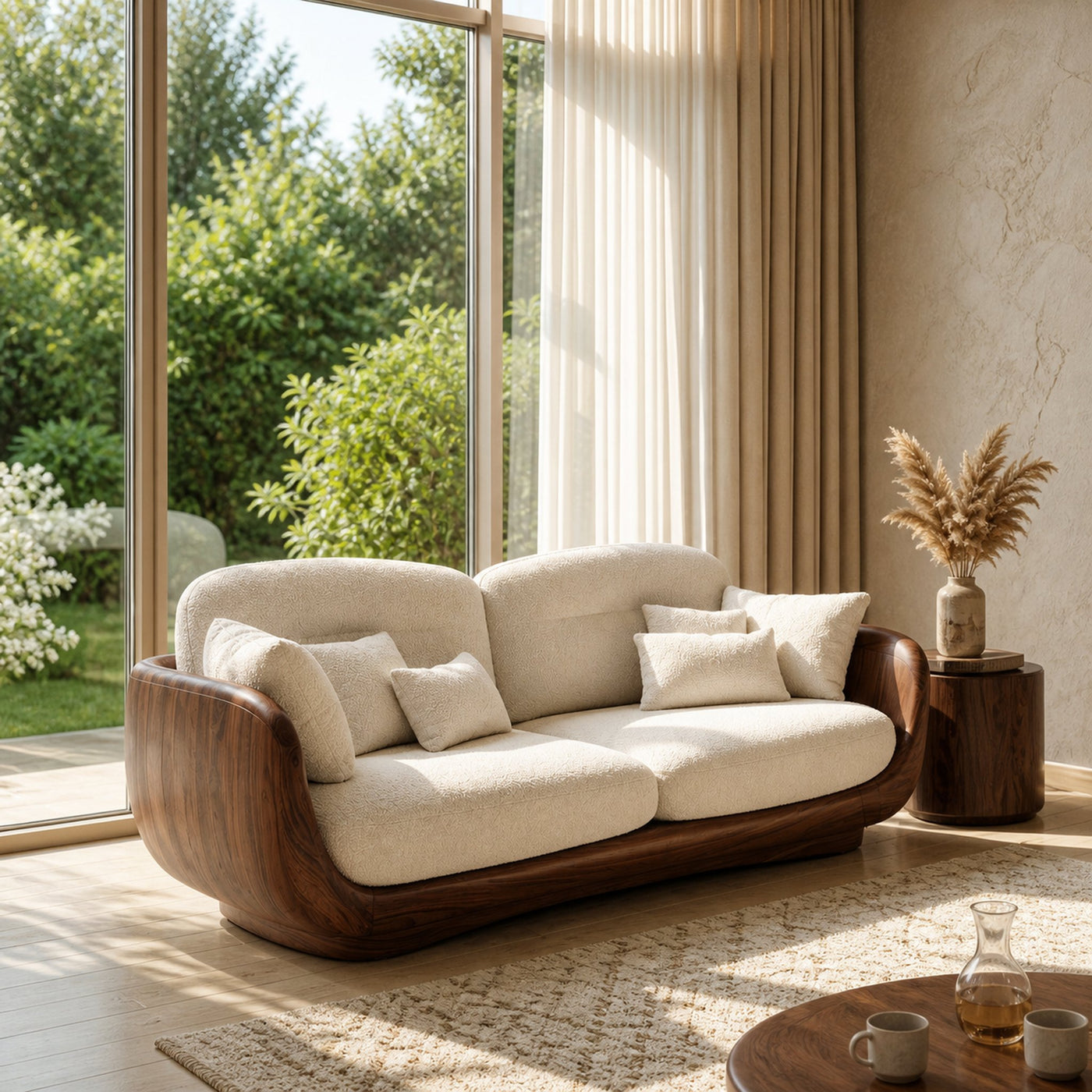 Organic Wooden Sofa With Rounded Edges For Living Room - product view 7