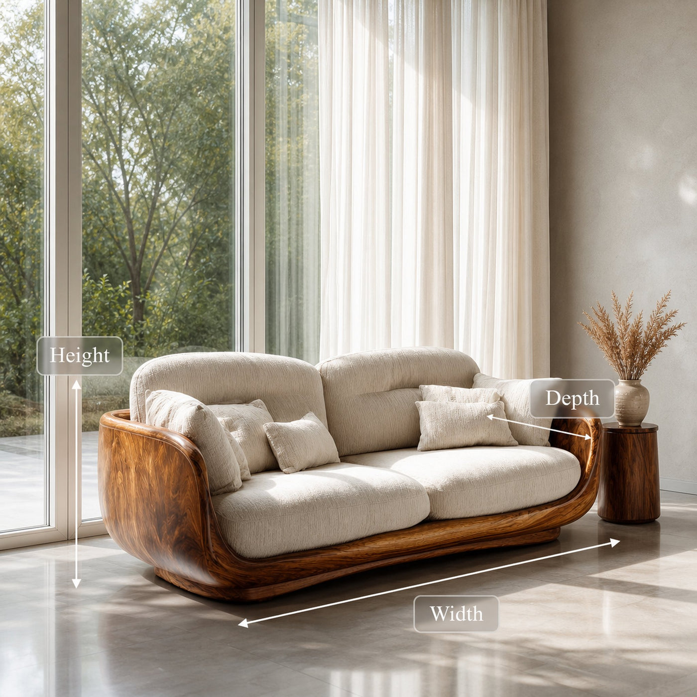 Organic Wooden Sofa With Rounded Edges For Living Room - product view 8