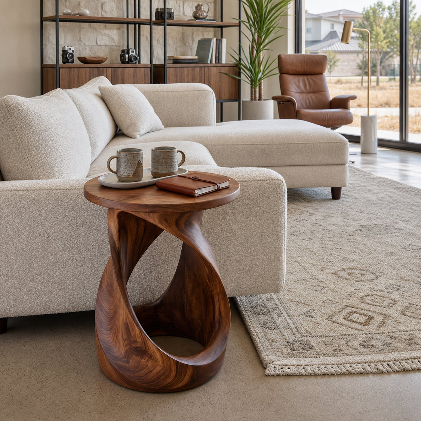 Organic Wooden Twist Side Table For Living Room Decor