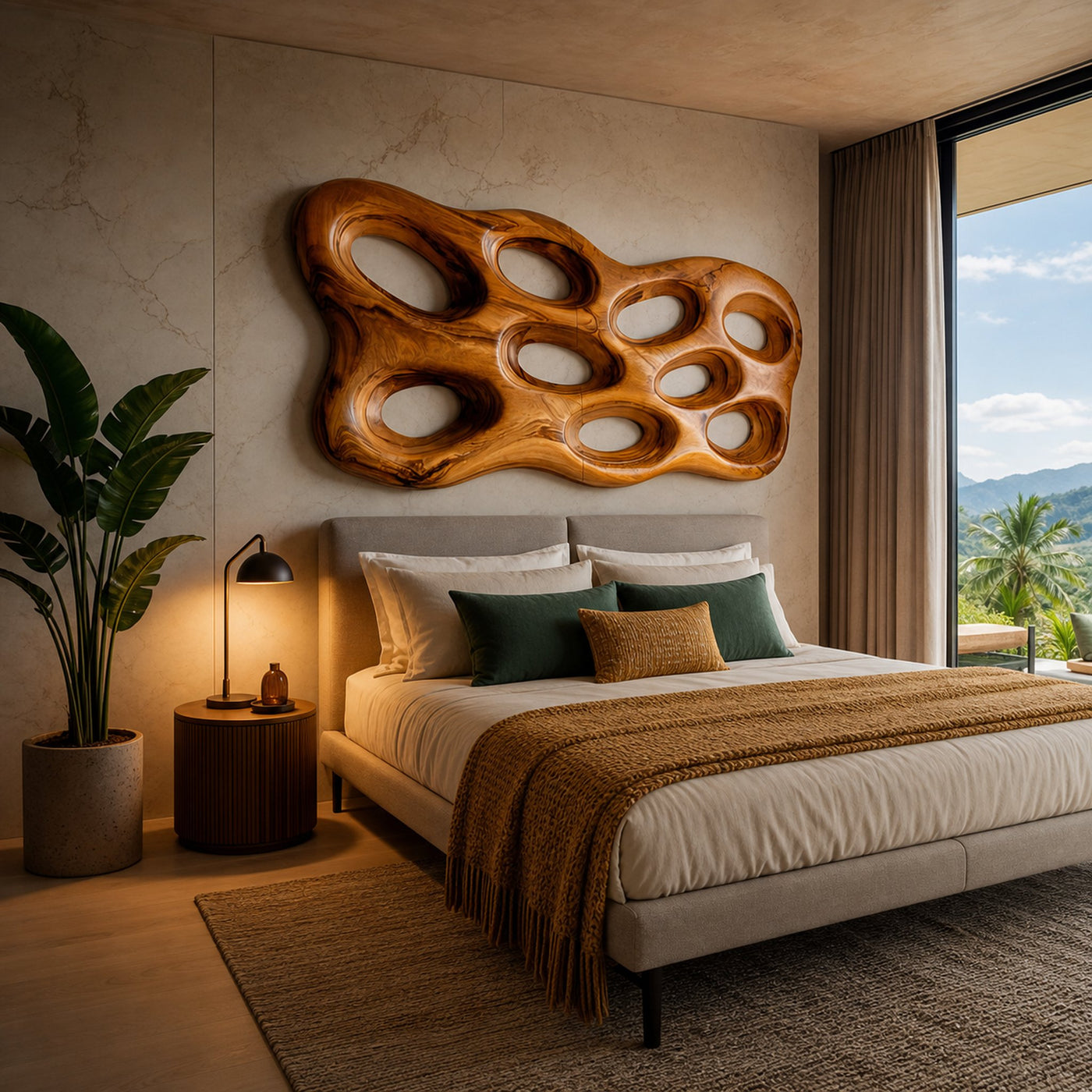 Organic Wooden Wall Art With Openwork Design For Modern Home