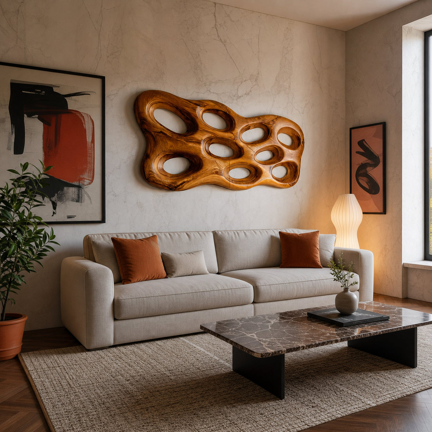 Organic Wooden Wall Art With Openwork Design For Modern Home - product view 6