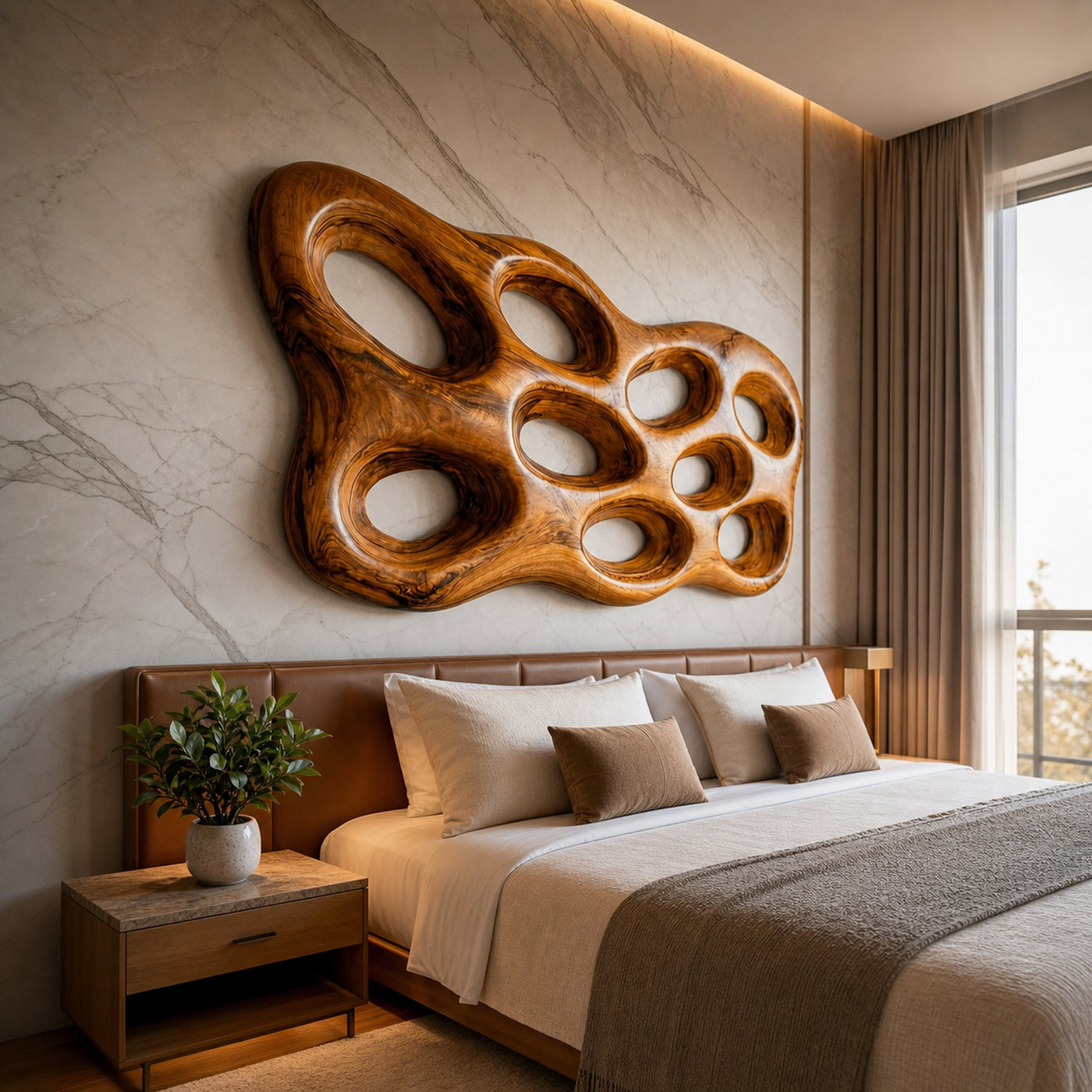 Organic Wooden Wall Art With Openwork Design For Modern Home - product view 7