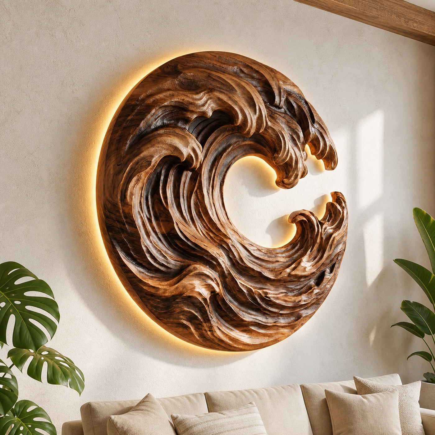 Organic Wooden Wave Wall Art For Wall Decor - product view 6