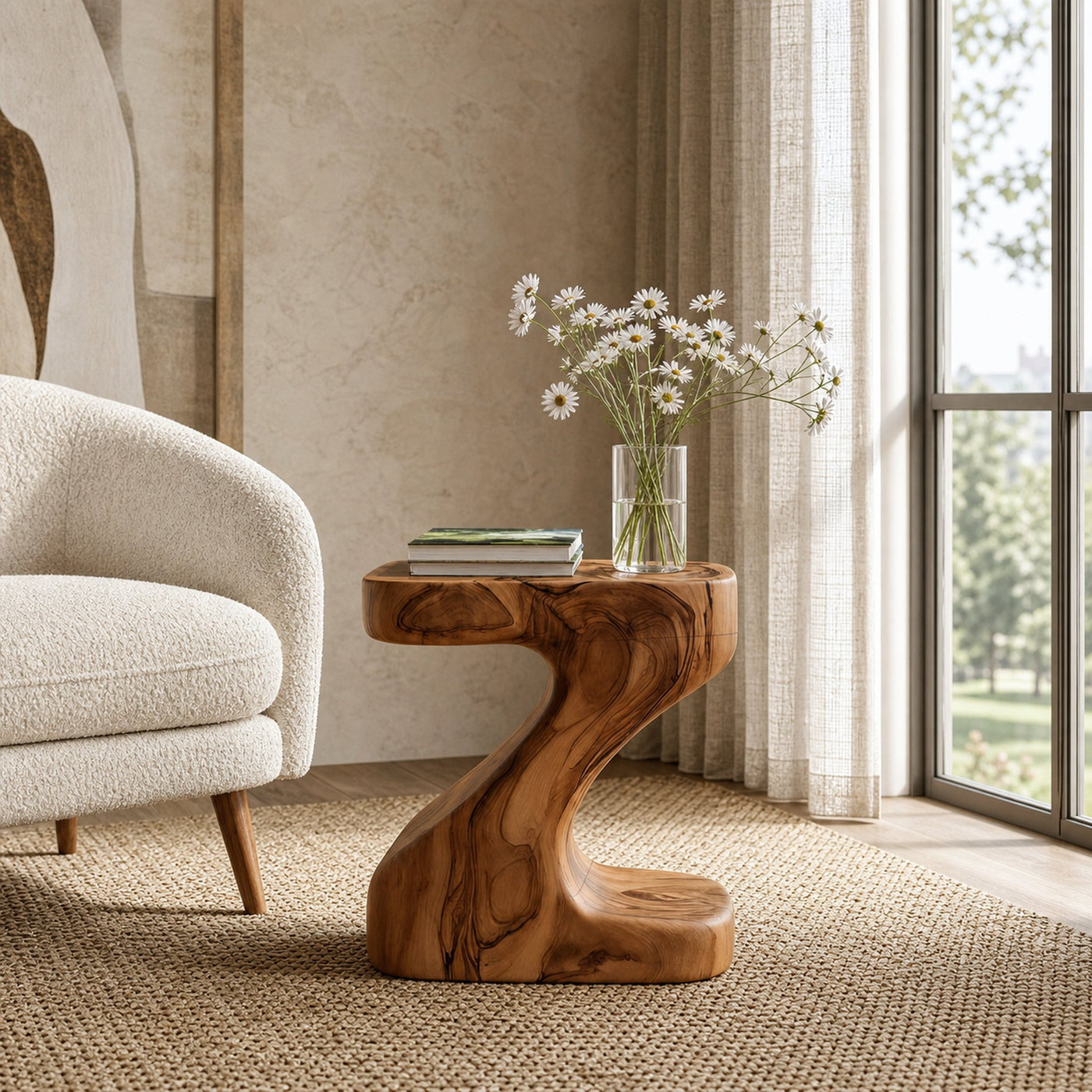 Organic Wooden Z-Shaped Side Table For Home Living