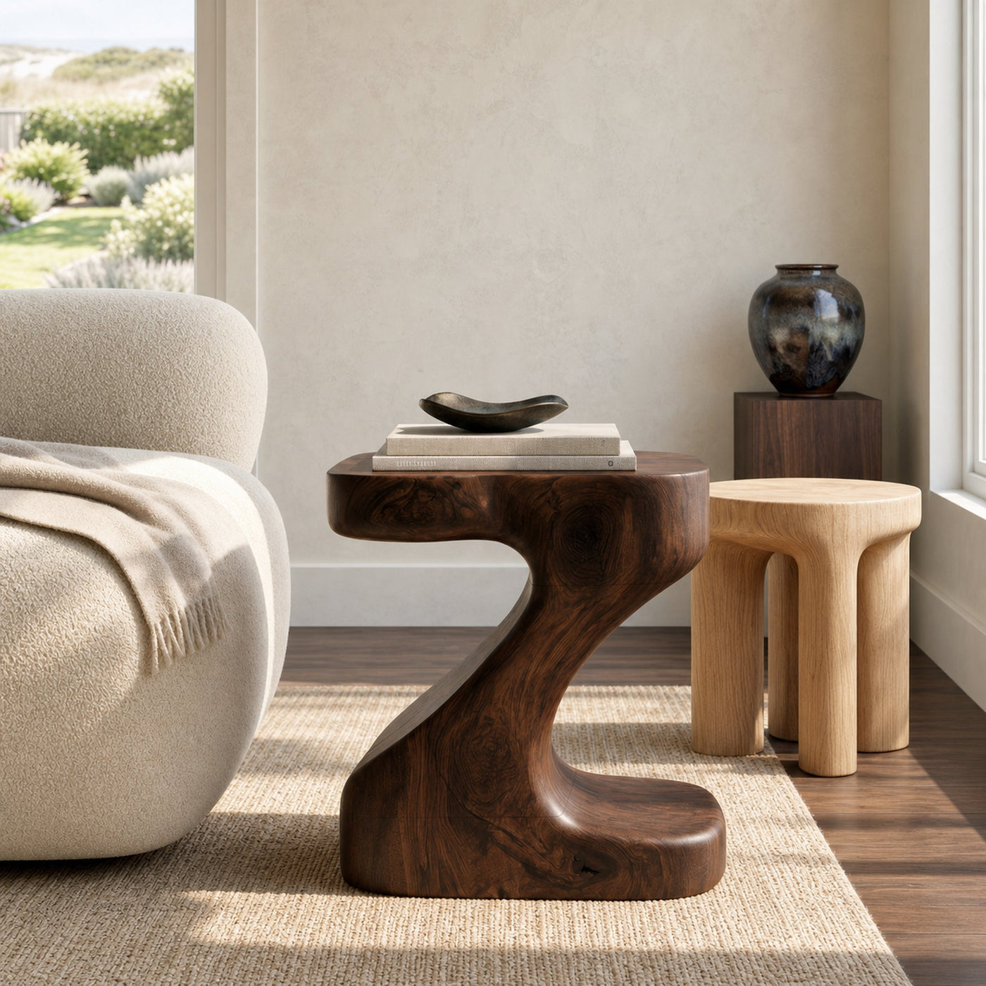 Organic Wooden Z-Shaped Side Table For Home Living - product view 7