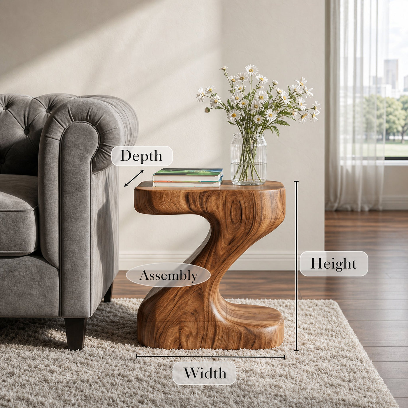Organic Wooden Z-Shaped Side Table For Home Living - product view 8