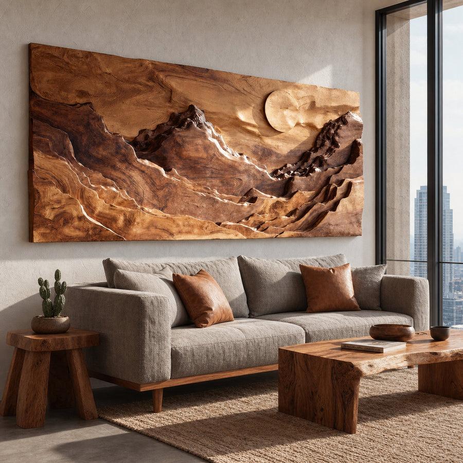 Panoramic Mountain Landscape Wooden Wall Art For Home Decor