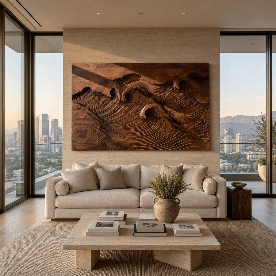 Quiet Luxury Ocean Wave Wood Wall Art For Living Room