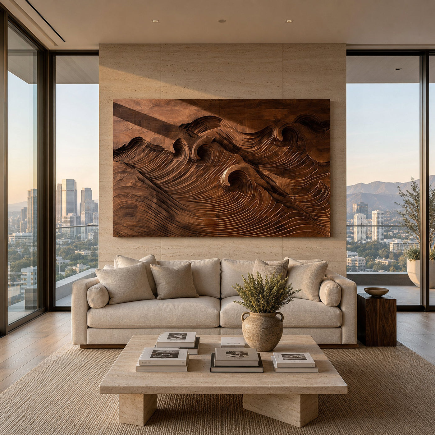 Quiet Luxury Ocean Wave Wood Wall Art For Living Room