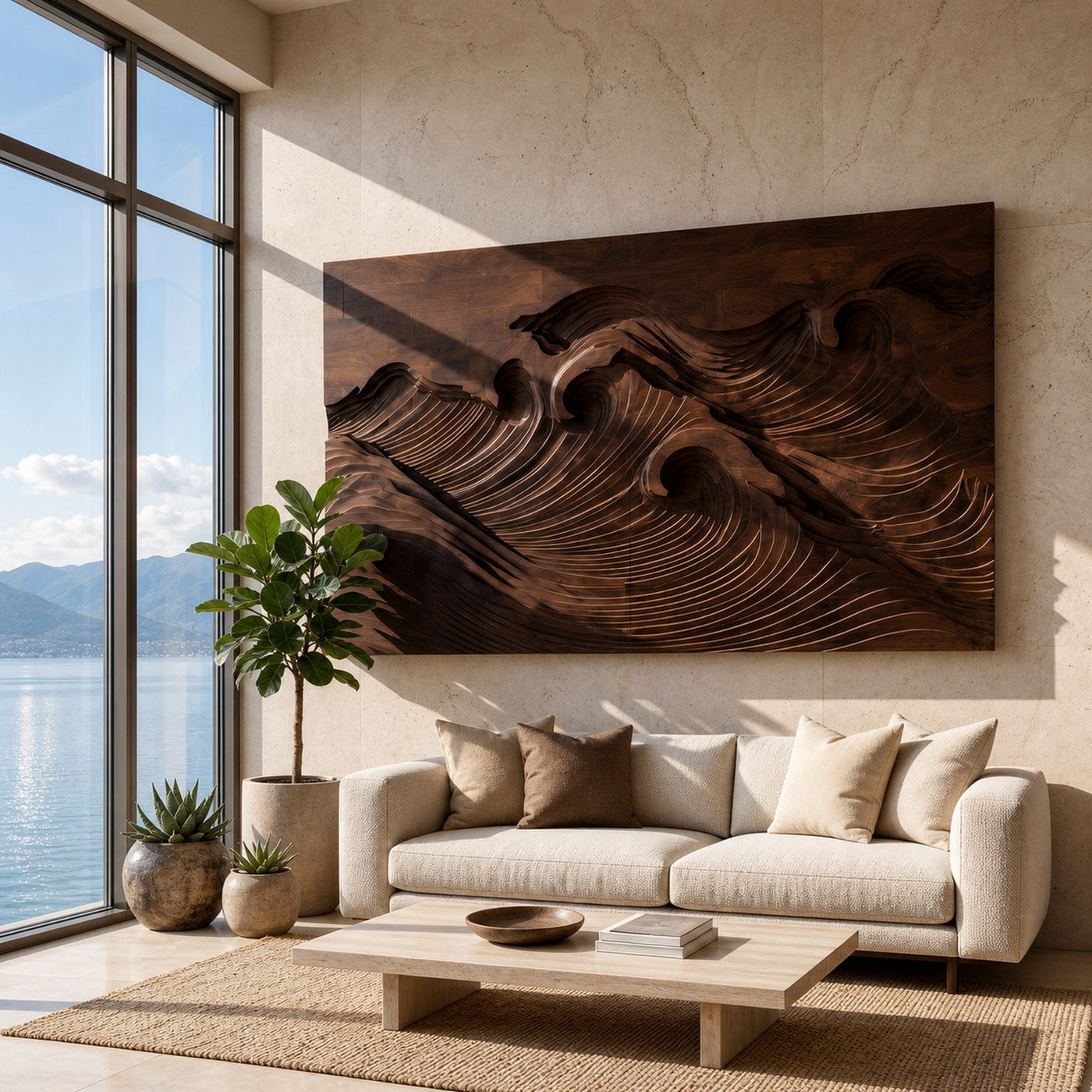 Quiet Luxury Ocean Wave Wood Wall Art For Living Room - product view 7