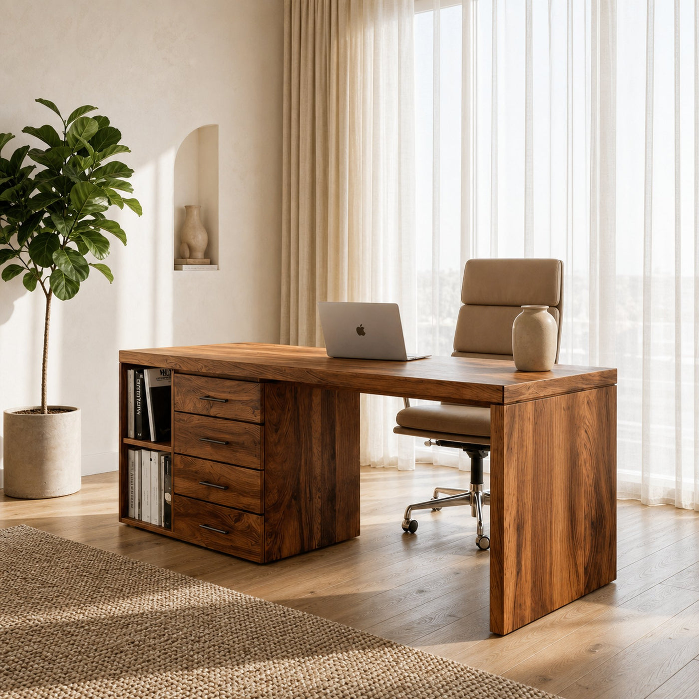 Quiet Luxury Wooden Desk With Storage For Home Office - product view 6