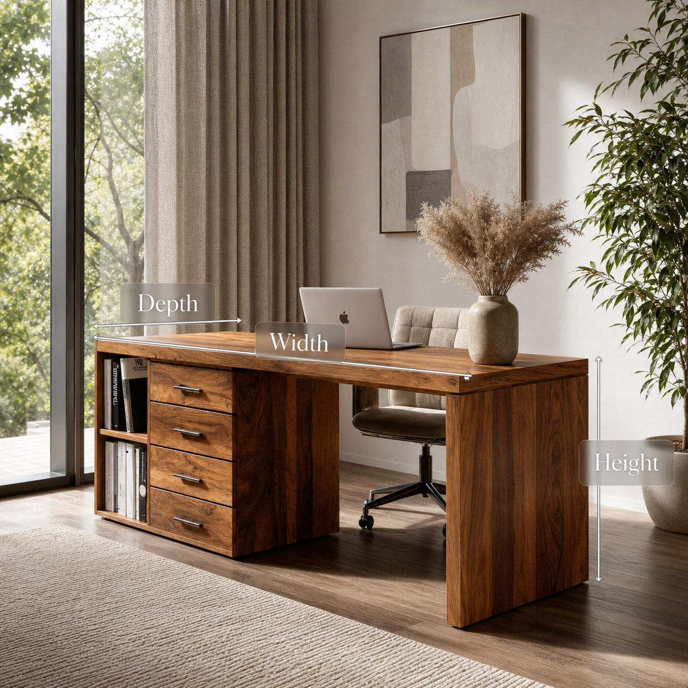 Quiet Luxury Wooden Desk With Storage For Home Office - product view 7