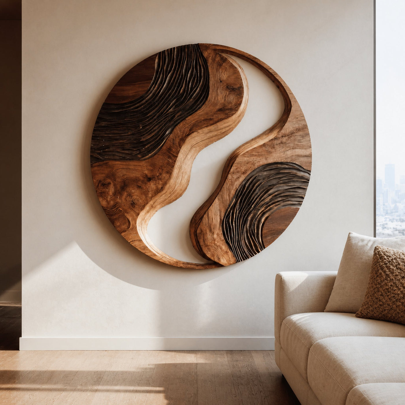 Round Sculptural Wall Art With Yin Yang Design For Living Room