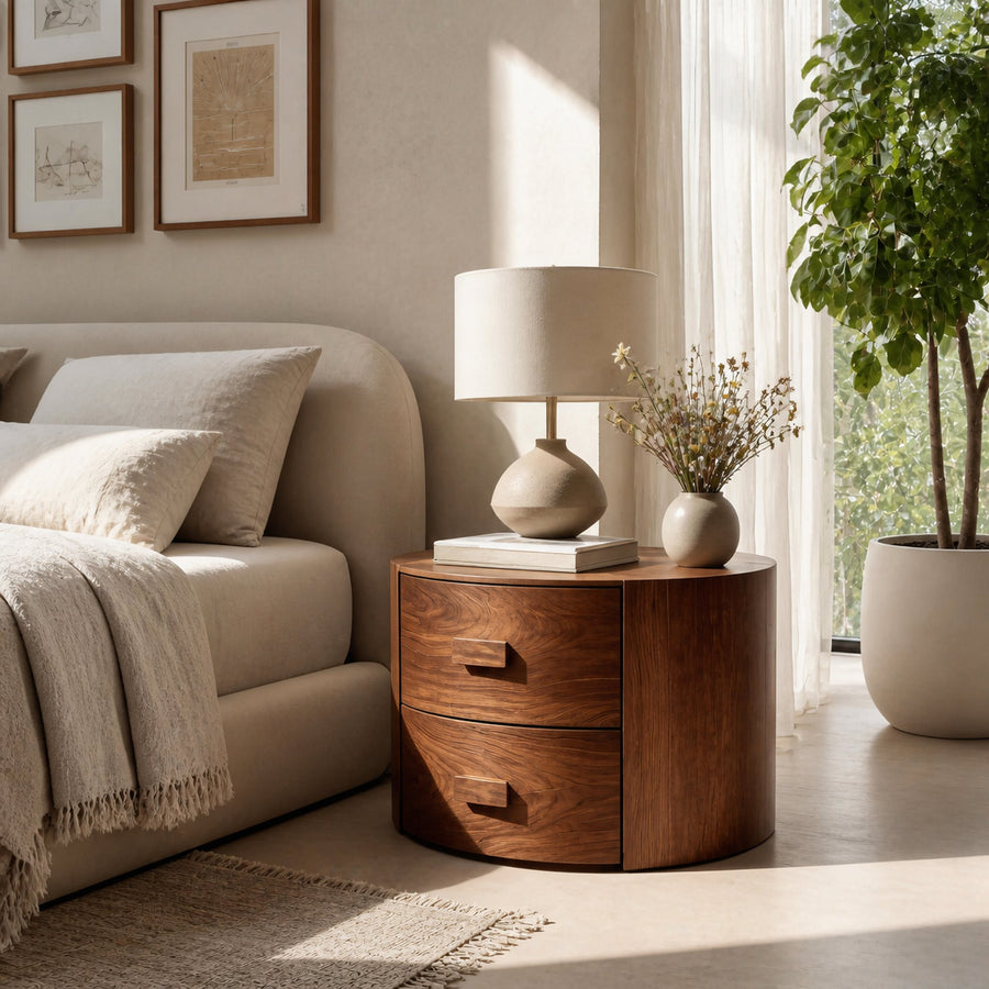 Round Two Drawer Nightstand For Modern Bedroom