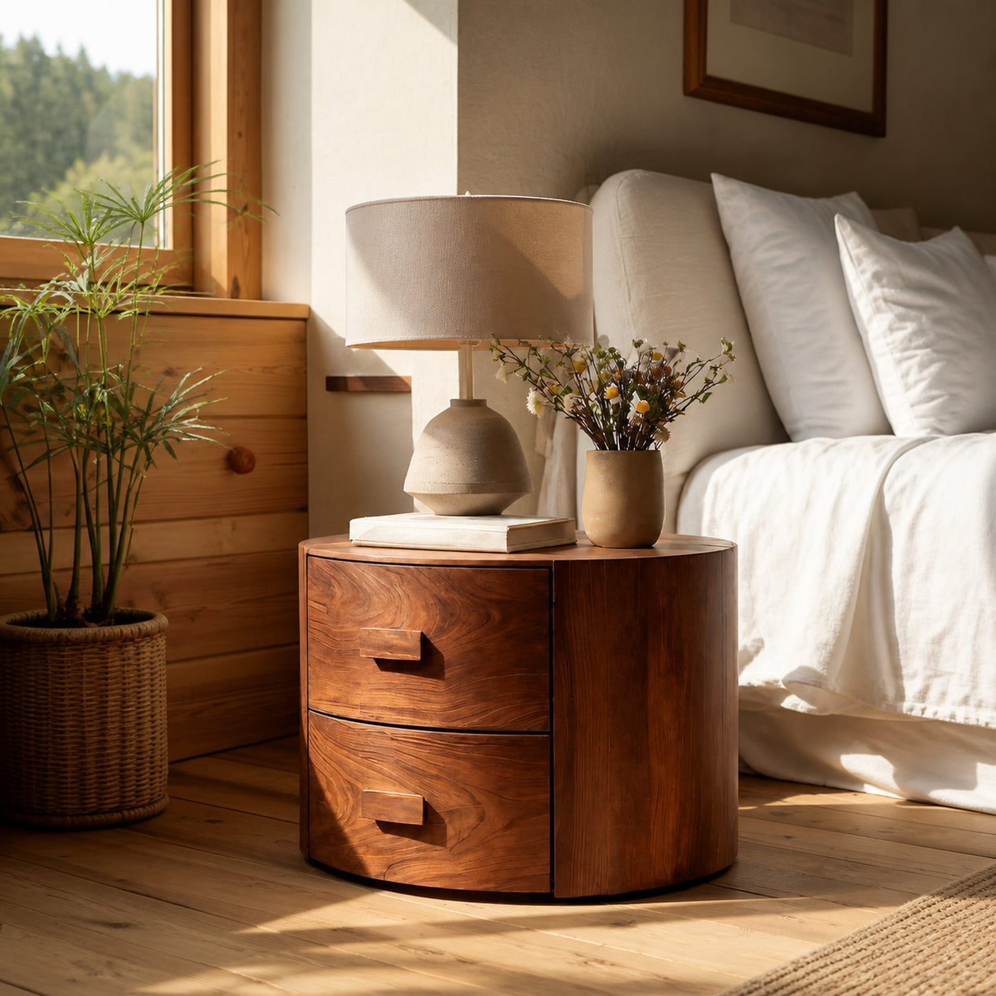 Round Two Drawer Nightstand For Modern Bedroom - product view 6