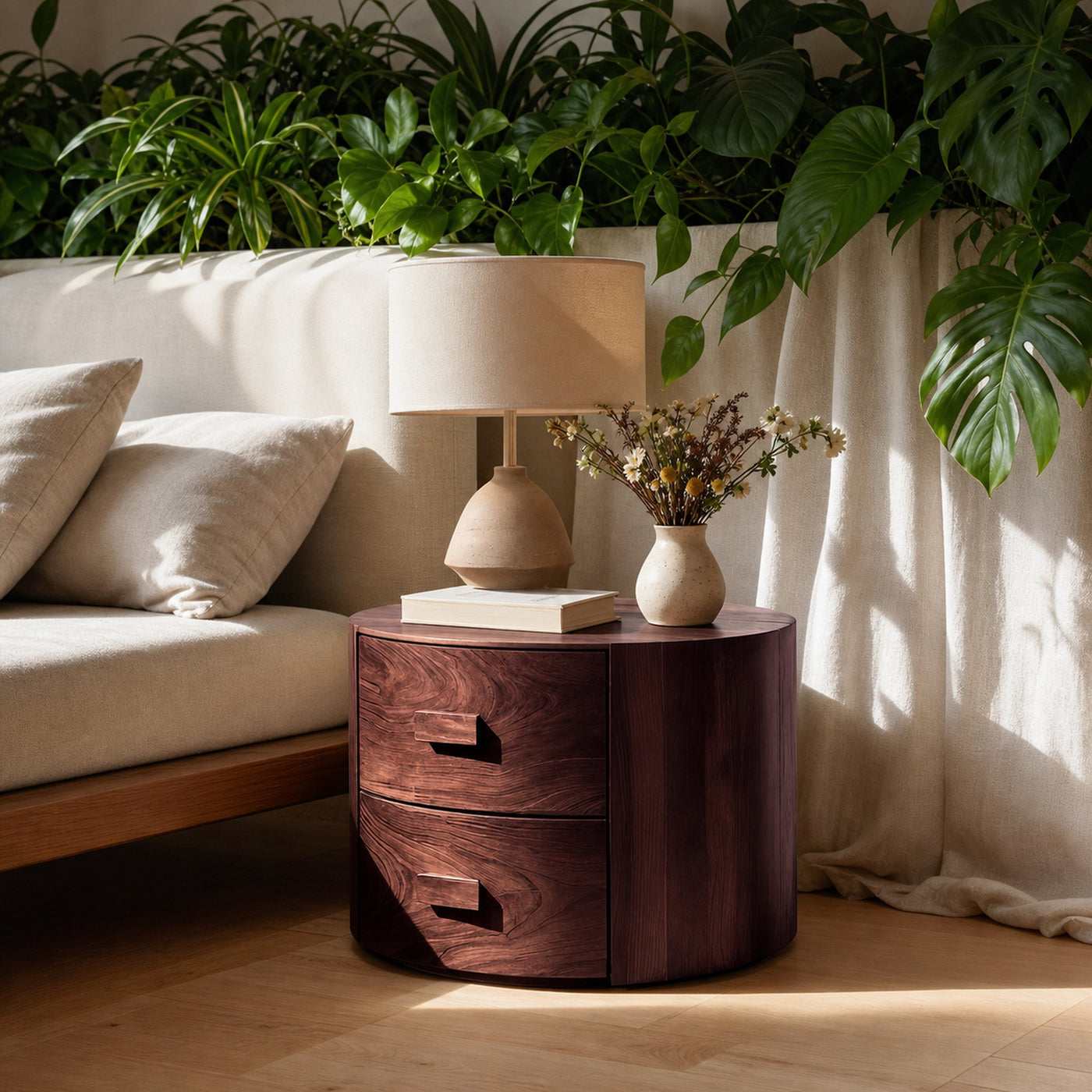 Round Two Drawer Nightstand For Modern Bedroom - product view 7