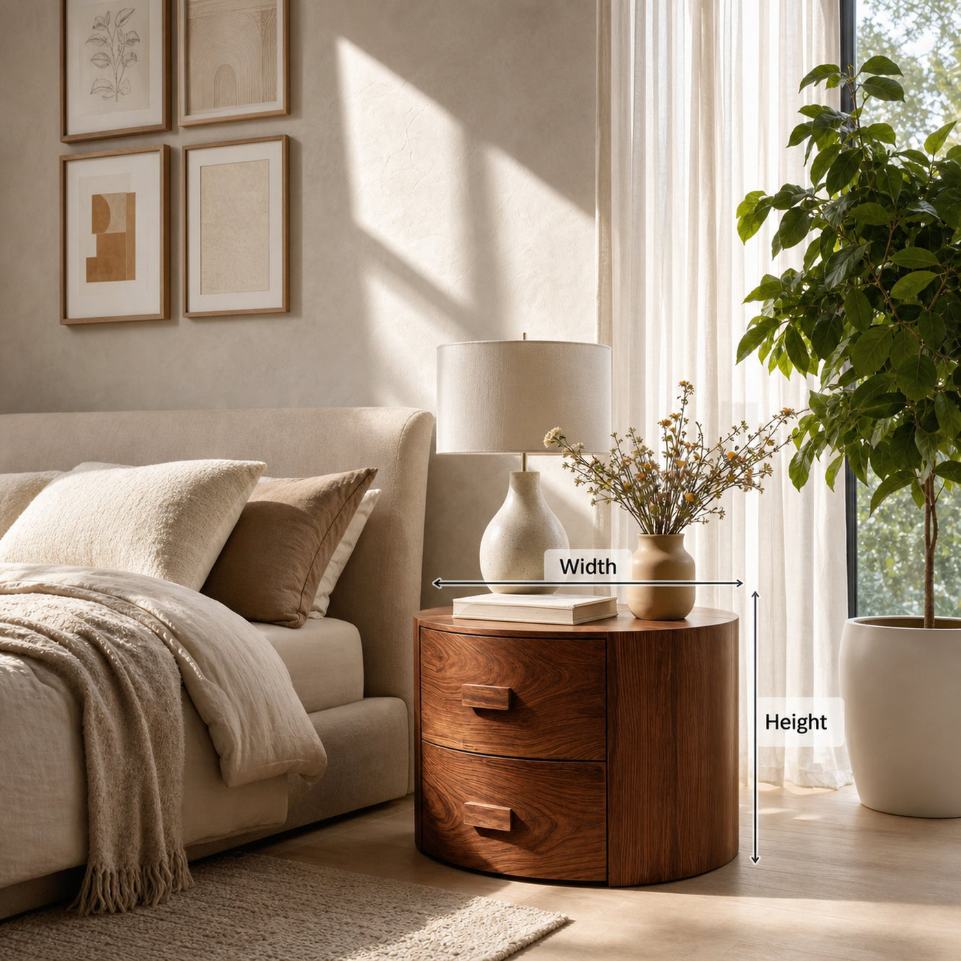 Round Two Drawer Nightstand For Modern Bedroom - product view 8