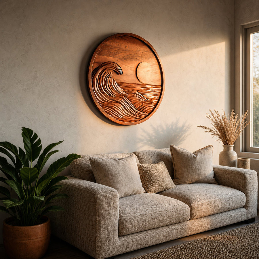 Round Wall Art Ocean Wave Sculpture For Living Room