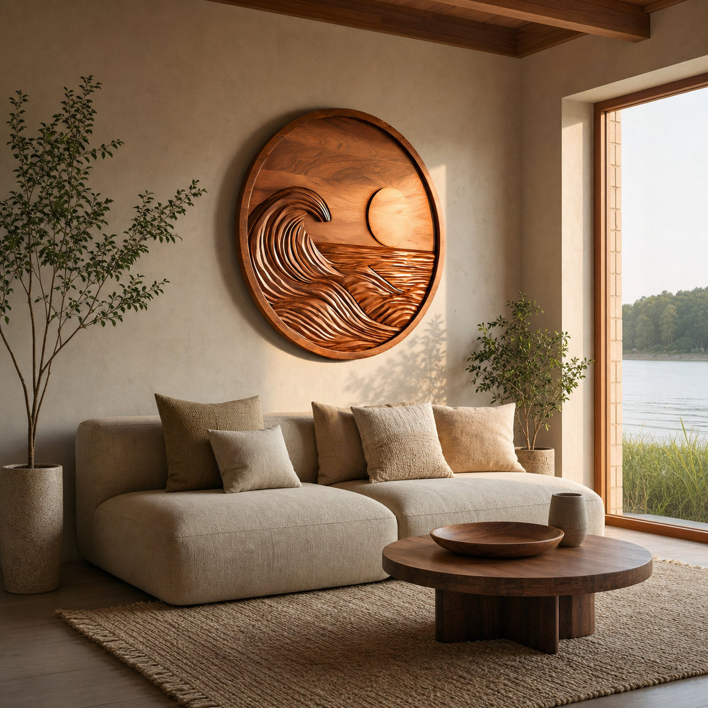 Round Wall Art Ocean Wave Sculpture For Living Room - product view 2